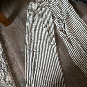 Angie Women's Navy and Cream Striped Wide Leg Pants